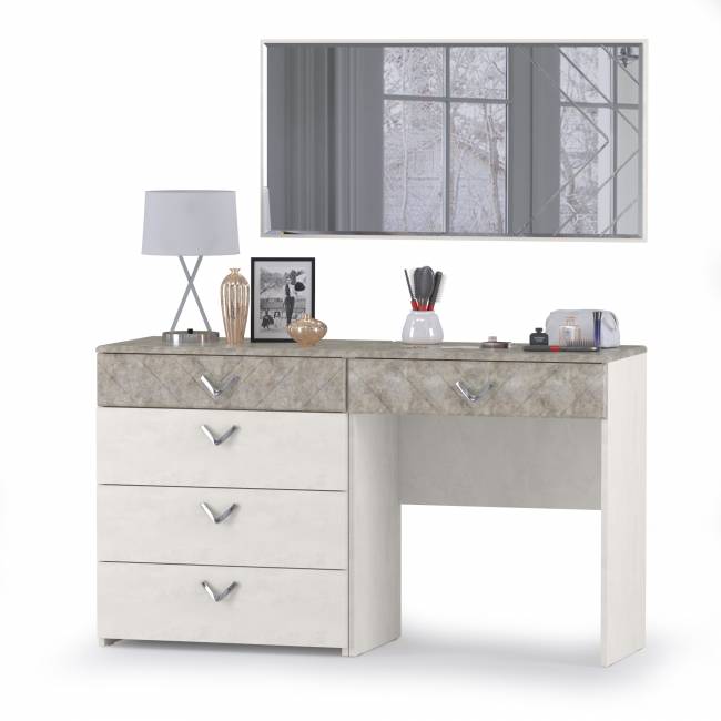 Стол туалетный с комодом и зеркалом Амели Моби цвет шёлковый камень/бетон чикаго беж