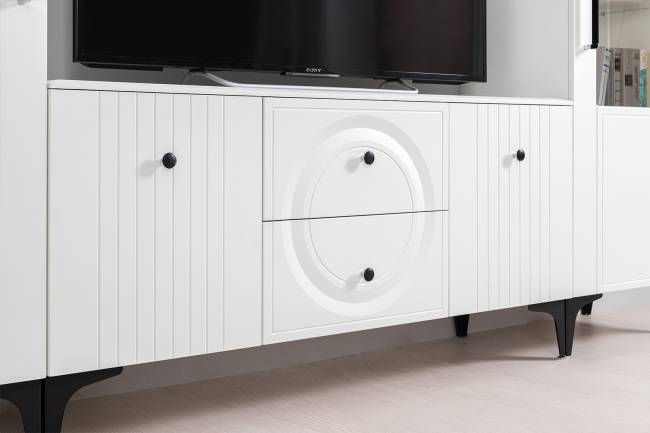 Валенсия стенка в гостиную комнату № 87 цвет белый шагрень