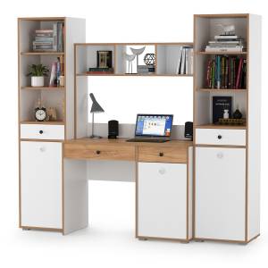 Компьютерный стол Вуди с двумя боковыми пеналами цвет белый премиум/дуб крафт золотой Компьютерный стол Вуди с двумя боковыми пеналами цвет белый премиум/дуб крафт золотой