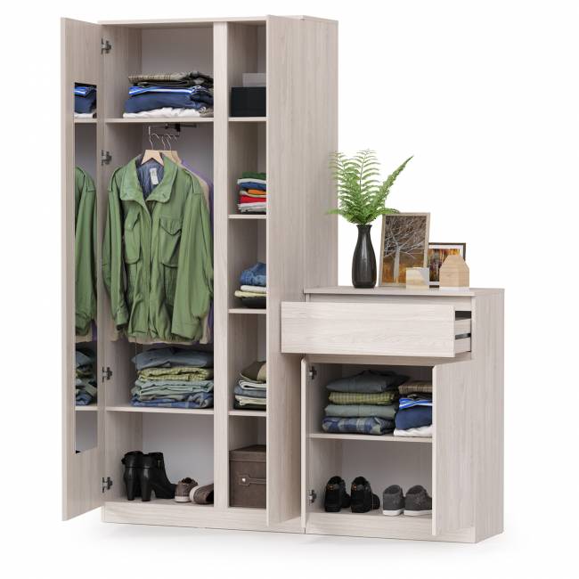 Шкаф комбинированный с зеркалом внутри и комод Ника цвет ясень анкор светлый Шкаф комбинированный с зеркалом внутри и комод Ника цвет ясень анкор светлый