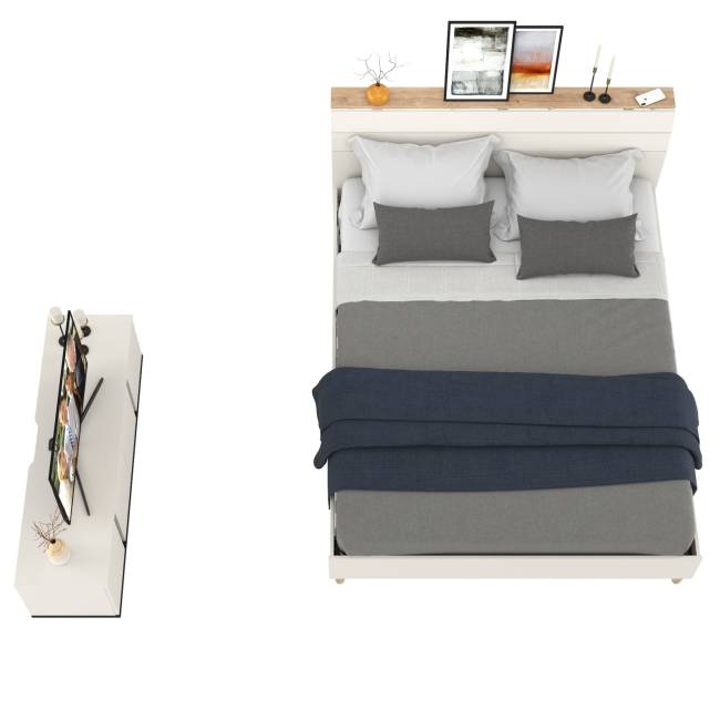 Кровать 11.41 Муссон 1600 с ортопедом и ТВ-тумба Квадро 13.276 цвет белый/чёрный/дуб эндгрейн элегантный