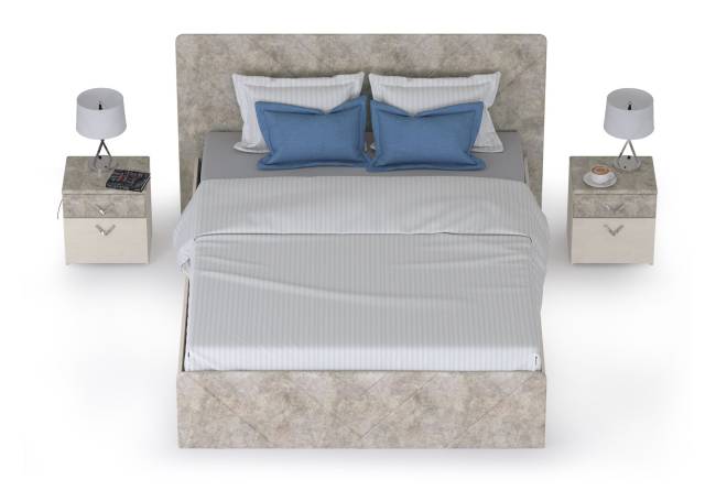 Кровать 1600 с подъёмным ортопедическим основанием и двумя тумбочками Амели 11.31 цвет шёлковый камень/бетон чикаго беж