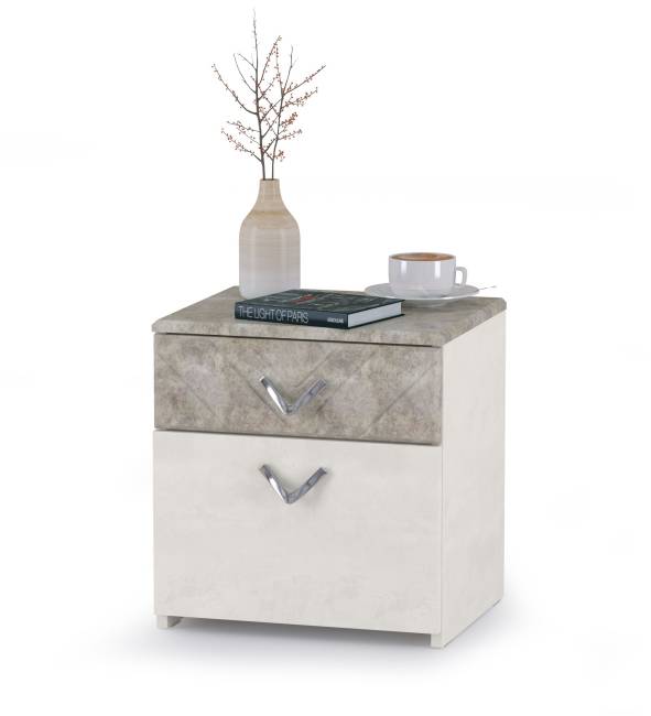 Кровать 1600 с подъёмным ортопедическим основанием и двумя тумбочками Амели 11.31 цвет шёлковый камень/бетон чикаго беж