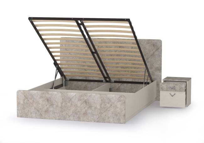 Кровать 1600 с подъёмным ортопедическим основанием и тумбочкой Амели 11.31 цвет шёлковый камень/бетон чикаго беж