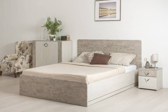 Кровать 1600 с подъёмным ортопедическим основанием Амели 11.31 цвет шёлковый камень/бетон чикаго беж