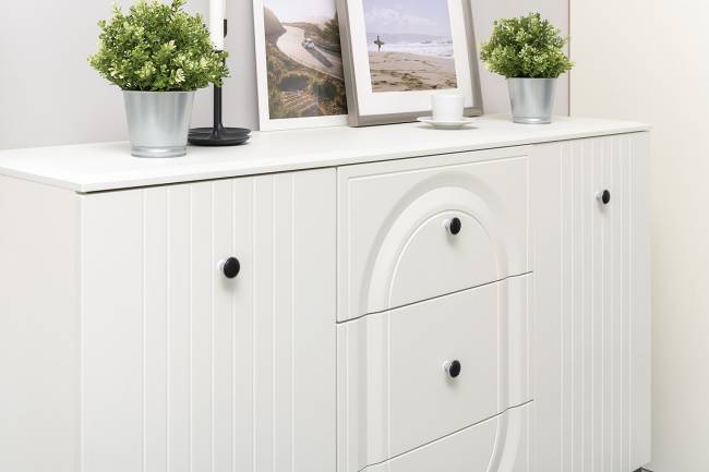 Комод-тумба под ТВ с полкой и пенал со стеклом Валенсия цвет белый шагрень Комод-тумба под ТВ с полкой и пенал со стеклом Валенсия цвет белый шагрень