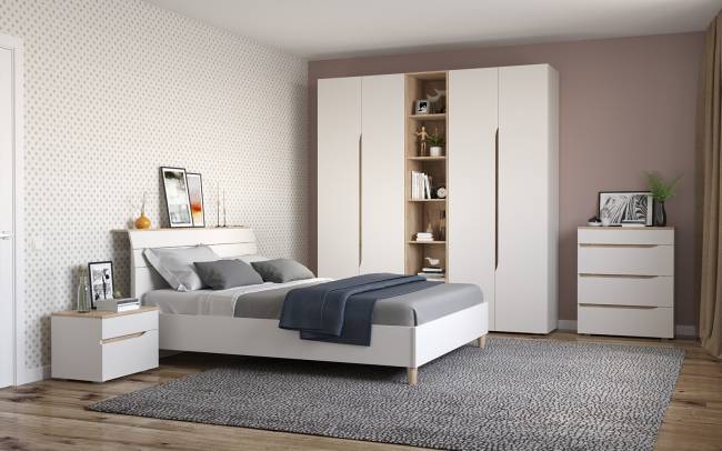 Мебель для спальни Муссон № 15 кровать на 1600 цвет белый/дуб эндгрейн элегантный, ортопед