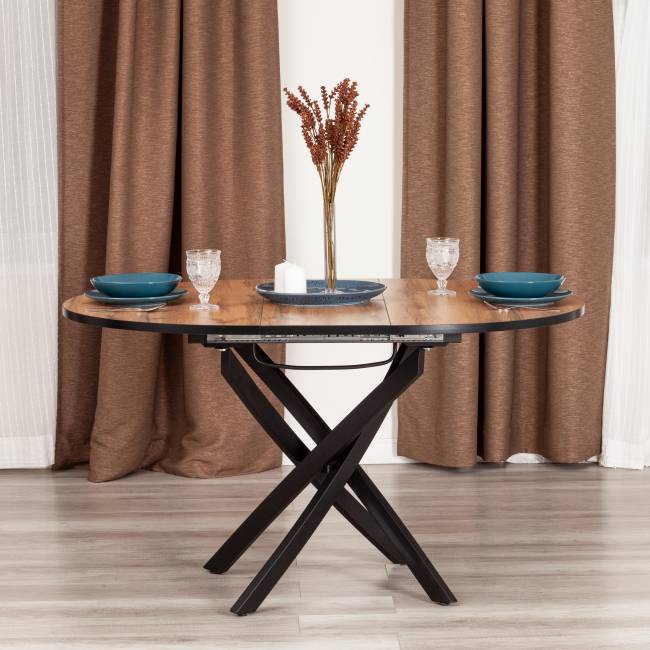 Стол MANZANA ЛДСП/HPL/металл, 100 х 100+30 х 75 см, Дуб Вотан/чёрный Дуб Вотан/чёрный ЛДСП/HPL/металл