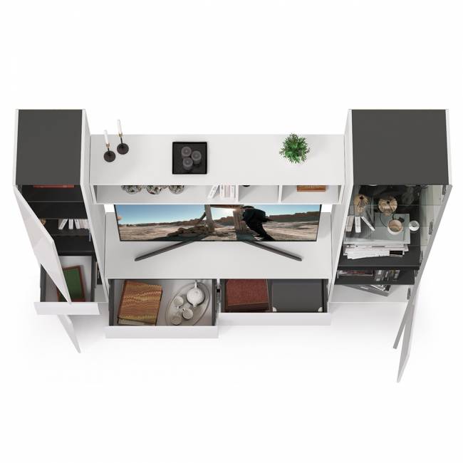 Стенка для гостиной Сидней Комплектация № 23 цвет белый/чёрный/фасады МДФ белый глянец