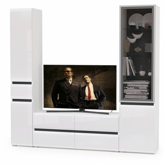 Сидней комплектация № 24 цвет белый/чёрный/фасады МДФ белый глянец