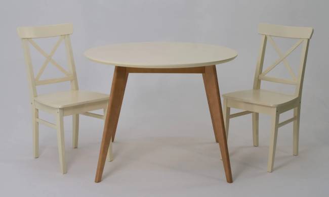 Стол Сканди К 90 натур/слоновая кость со стульями Ингольф слоновая кость