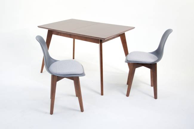 Стол Сканди 120 орех со стульями Сашш орех серый ГЛ Стол Сканди 120 орех со стульями Сашш орех серый ГЛ