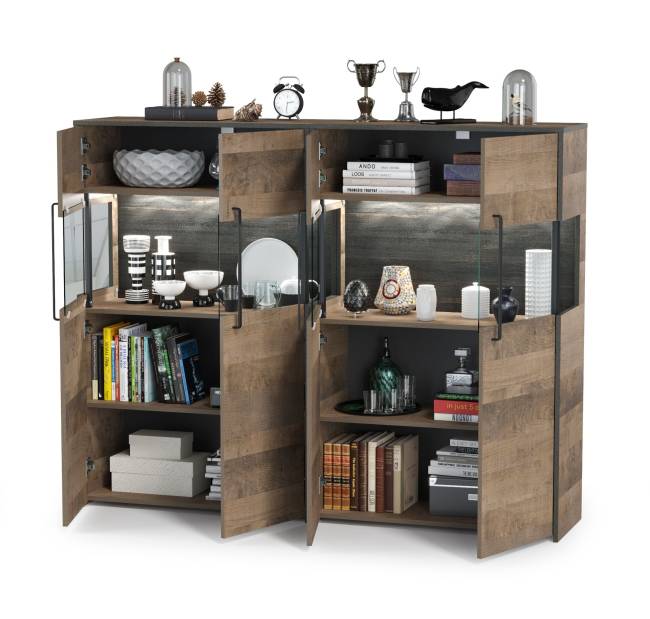 Два комода с витриной с подсветкой Трувор цвет дуб гранж песочный/интра Два комода с витриной с подсветкой Трувор цвет дуб гранж песочный/интра