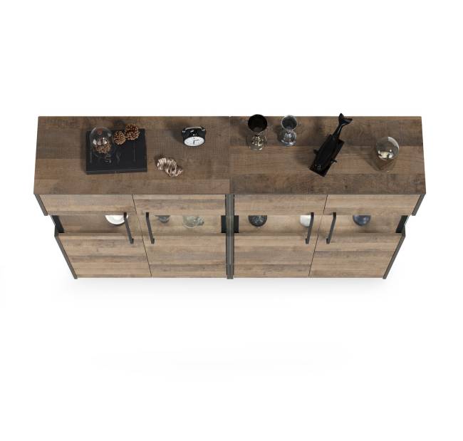 Два комода с витриной с подсветкой Трувор цвет дуб гранж песочный/интра Два комода с витриной с подсветкой Трувор цвет дуб гранж песочный/интра