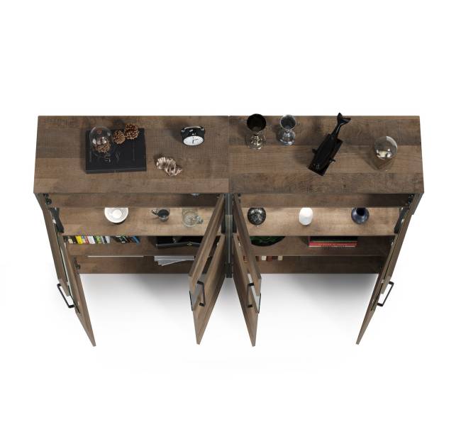 Два комода с витриной с подсветкой Трувор цвет дуб гранж песочный/интра Два комода с витриной с подсветкой Трувор цвет дуб гранж песочный/интра