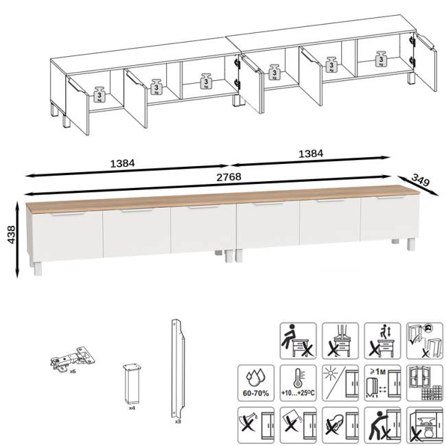Две тумбы под ТВ 13.267.01 + 13.267.01 цвет белый шагрень/дуб сонома Две тумбы под ТВ 13.267.01 + 13.267.01 цвет белый шагрень/дуб сонома