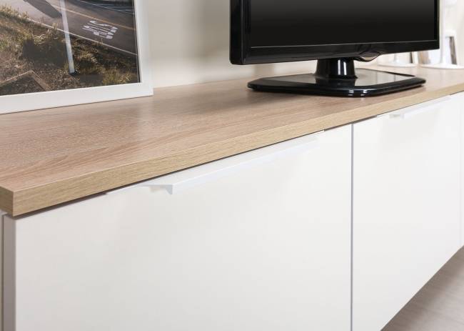 Две тумбы под ТВ 13.267.01 + 13.267.01 цвет белый шагрень/дуб сонома Две тумбы под ТВ 13.267.01 + 13.267.01 цвет белый шагрень/дуб сонома