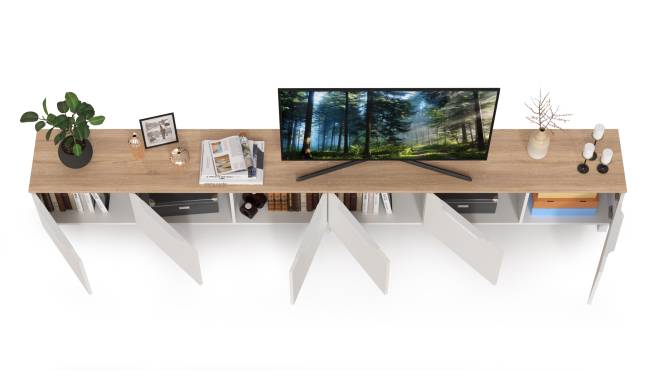 Две тумбы под ТВ 13.267.01 + 13.267.01 цвет белый шагрень/дуб сонома Две тумбы под ТВ 13.267.01 + 13.267.01 цвет белый шагрень/дуб сонома