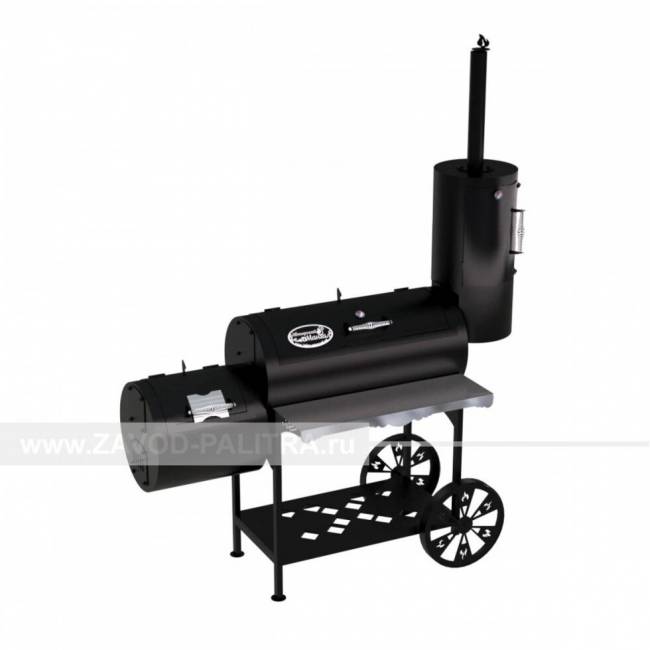 Гриль-Смокер XXL, из стали толщиной 3 мм, с топкой слева, в термостойкой покраске