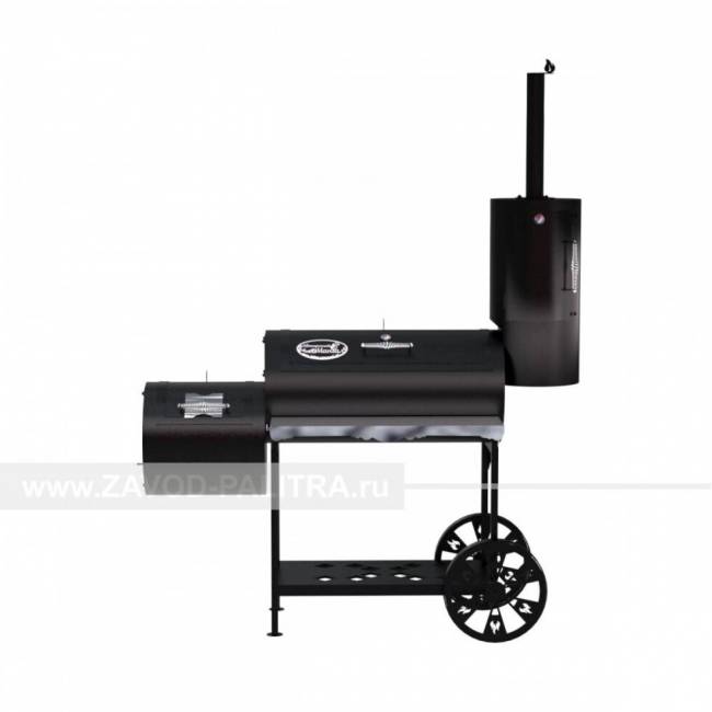 Гриль-Смокер XXL, из стали толщиной 3 мм, с топкой слева, в термостойкой покраске