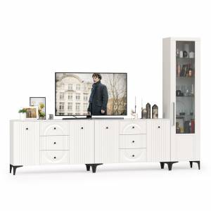 Пенал со стеклом и два комода под ТВ Валенсия цвет белый шагрень Пенал со стеклом и два комода под ТВ Валенсия цвет белый шагрень