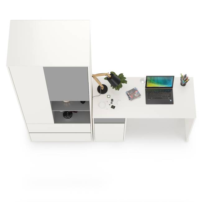 Стол рабочий со шкафом для одежды Торонто цвет белый шагрень/стальной серый