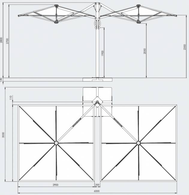 Зонт профессиональный двухкупольный 2.9х6 м Galaxia Dual V Timber имитация ироко, слоновая кость 2900х6000 мм Зонт профессиональный двухкупольный 2.9х6 м Galaxia Dual V Timber имитация ироко, слоновая кость 2900х6000 мм