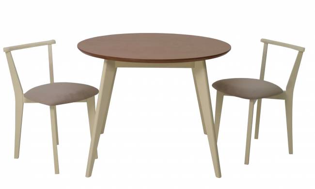 Стол Сканди К 90 слоновая кость/натур со стульями Франк слоновая кость велюр бежевый