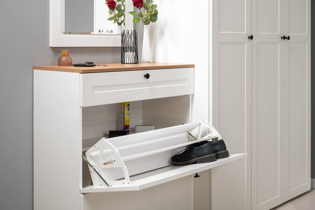 Две обувницы и комод Остин цвет белый шагрень/дуб крафт золотой