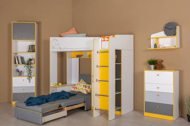 Альфа 11.20 Диванный блок ткань рогожка серая/горчичный