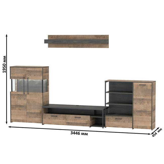 Стенка в гостиную с подсветкой в стиле лофт Трувор № 53 цвет дуб гранж песочный/интра