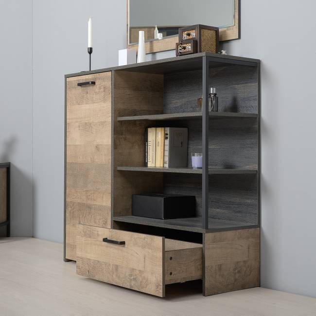 Стенка в гостиную с подсветкой в стиле лофт Трувор № 53 цвет дуб гранж песочный/интра