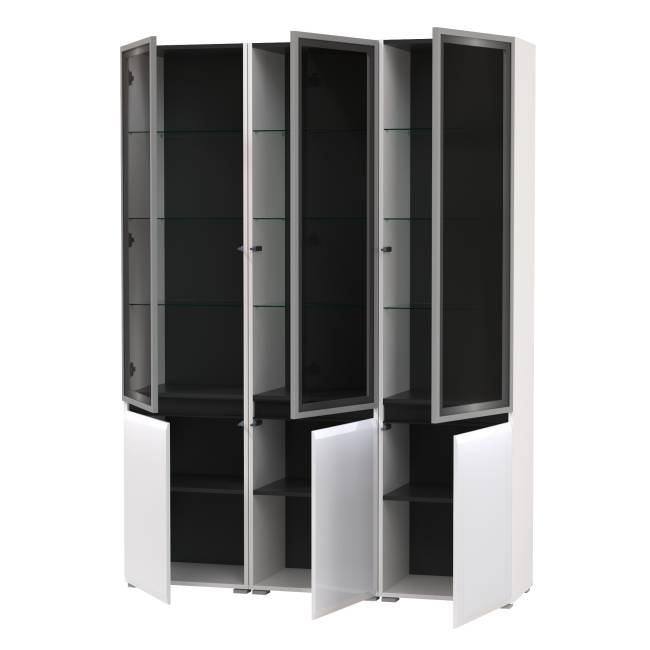 Горка в гостиную с с тремя стеклянными дверками Сидней 13.201 цвет белый/чёрный/МДФ белый глянец