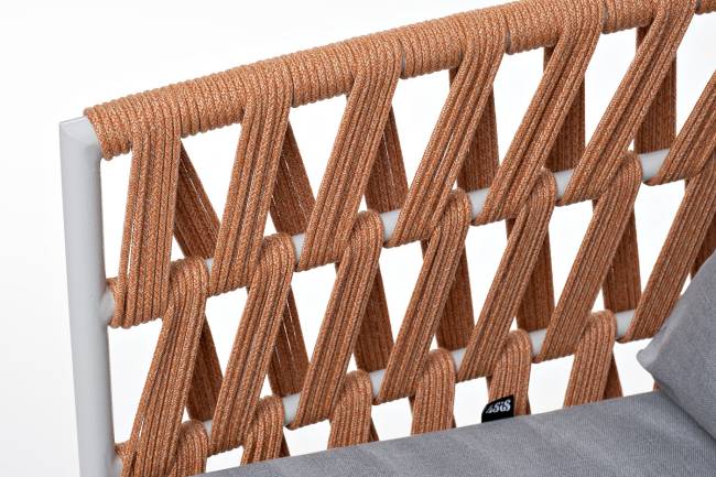 "Диего" кресло плетеное из роупа, каркас алюминий светло-серый (RAL7035) муар, роуп оранжевый меланж круглый, ткань светло-серая "Диего" кресло плетеное из роупа, каркас алюминий светло-серый (RAL7035) муар, роуп оранжевый меланж круглый, ткань светло-серая