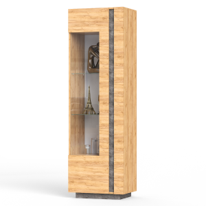 Шкаф-витрина с подсветкой Арчи 03.263 цвет дуб крафт золотой/камень тёмный