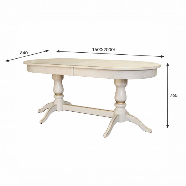 Стол обеденный Тарун 3 раздвижной слоновая кость/золото 150/200*84