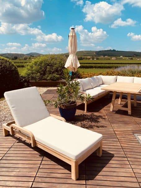 Шезлонг деревянный с матрасом Rimini натуральный, бежевый 1840х730х870 мм