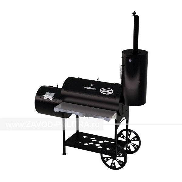 Гриль-Смокер XXL, из стали толщиной 4 мм, с топкой слева, в термостойкой покраске