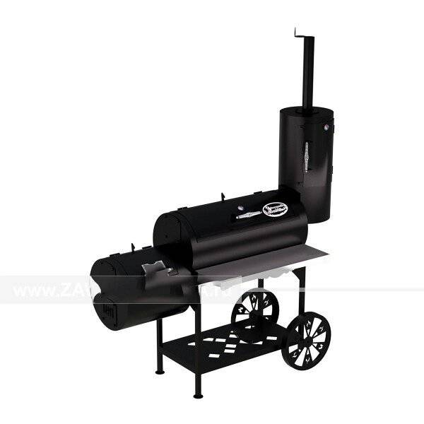 Гриль-Смокер XXL, из стали толщиной 4 мм, с топкой слева, в термостойкой покраске