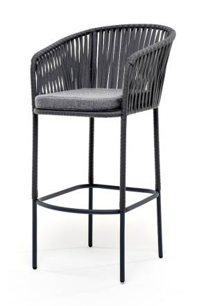 "Бордо" стул барный плетеный из роупа, каркас из стали серый (RAL7022) муар, роуп серый 15мм, ткань серая 017 "Бордо" стул барный плетеный из роупа, каркас из стали серый (RAL7022) муар, роуп серый 15мм, ткань серая 017