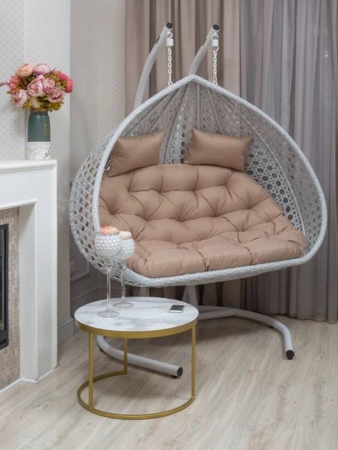 Подвесное двухместное кресло из искусственного ротанга "FRESCO GRANDE", белый