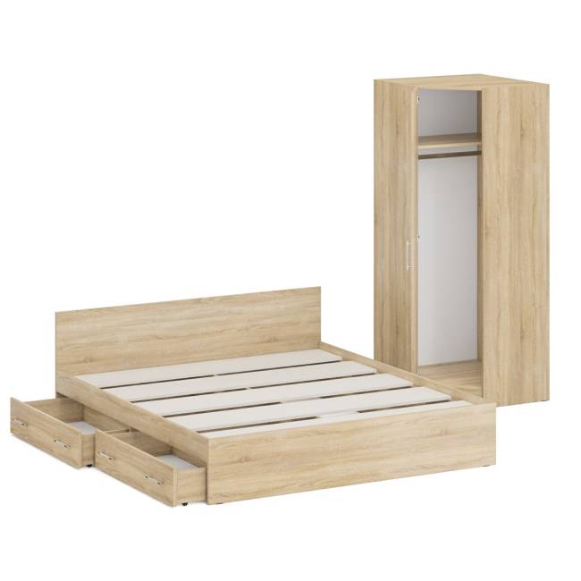 Двуспальная кровать с ящиками 1800 с угловым шкафом Стандарт цвет дуб сонома Двуспальная кровать с ящиками 1800 с угловым шкафом Стандарт цвет дуб сонома