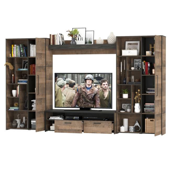 Большая стенка в гостиную в лофт стиле Трувор № 75 цвет дуб гранж песочный/интра Большая стенка в гостиную в лофт стиле Трувор № 75 цвет дуб гранж песочный/интра