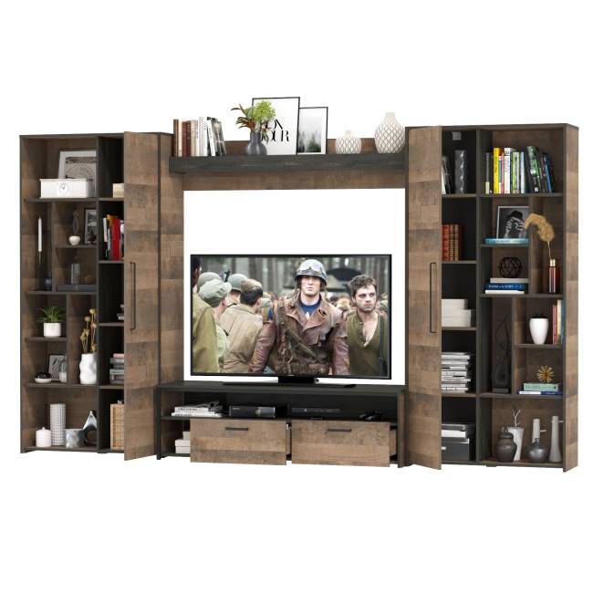 Большая стенка в гостиную в лофт стиле Трувор № 75 цвет дуб гранж песочный/интра Большая стенка в гостиную в лофт стиле Трувор № 75 цвет дуб гранж песочный/интра