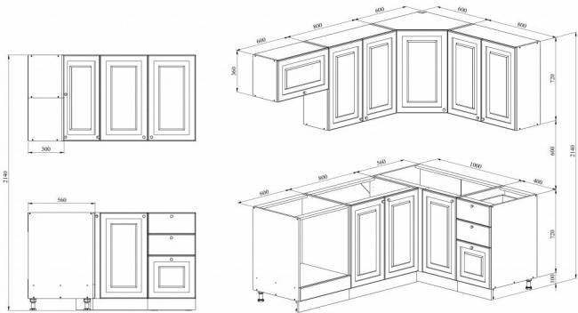Кухня 2 х 1.4 х 2.14 м, массив сосны, без покраски
