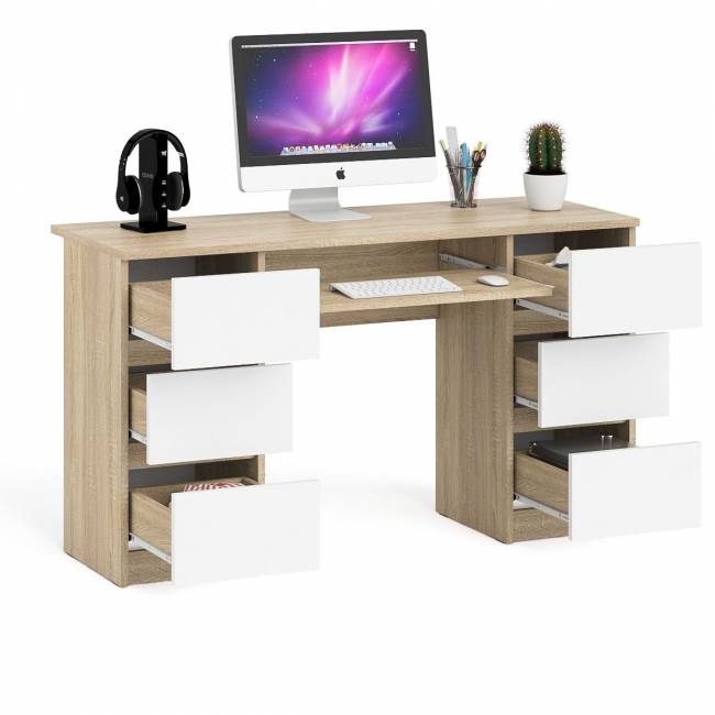 Компьютерный стол с двумя тумбами Мори МС-2 цвет дуб сонома/белый Компьютерный стол с двумя тумбами Мори МС-2 цвет дуб сонома/белый