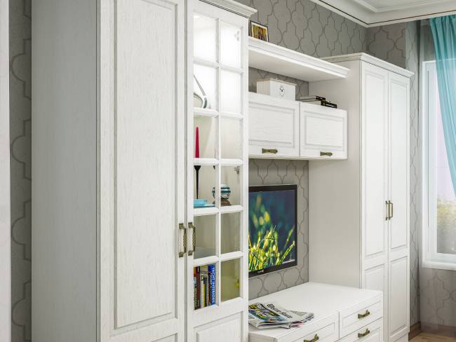 Пенал-витрина Ливерпуль цвет ясень ваниль/белый