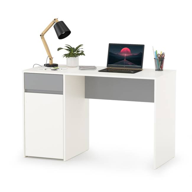 Два письменных стола и открытый стеллаж Торонто цвет белый шагрень/стальной серый