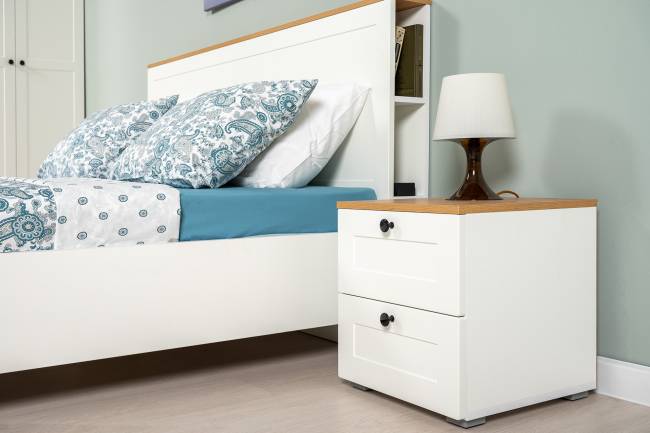 Двуспальная кровать Остин 1600 с ортопедическим основанием цвет белый шагрень/дуб крафт золотой