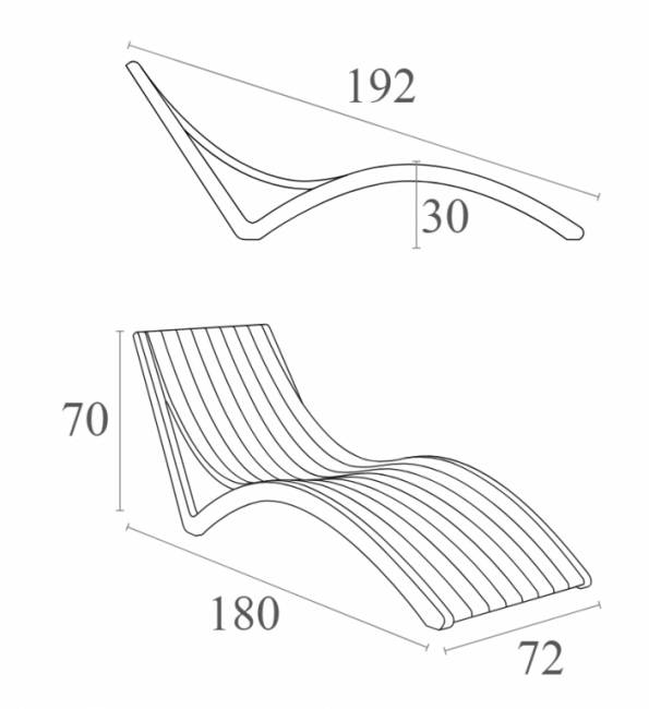 Шезлонг-лежак пластиковый Slim темно-серый 1800х720х700 мм Шезлонг-лежак пластиковый Slim темно-серый 1800х720х700 мм